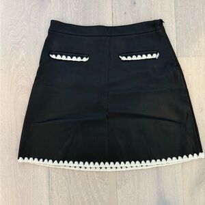 Zara Fake Leather Black Skirt with White Trim